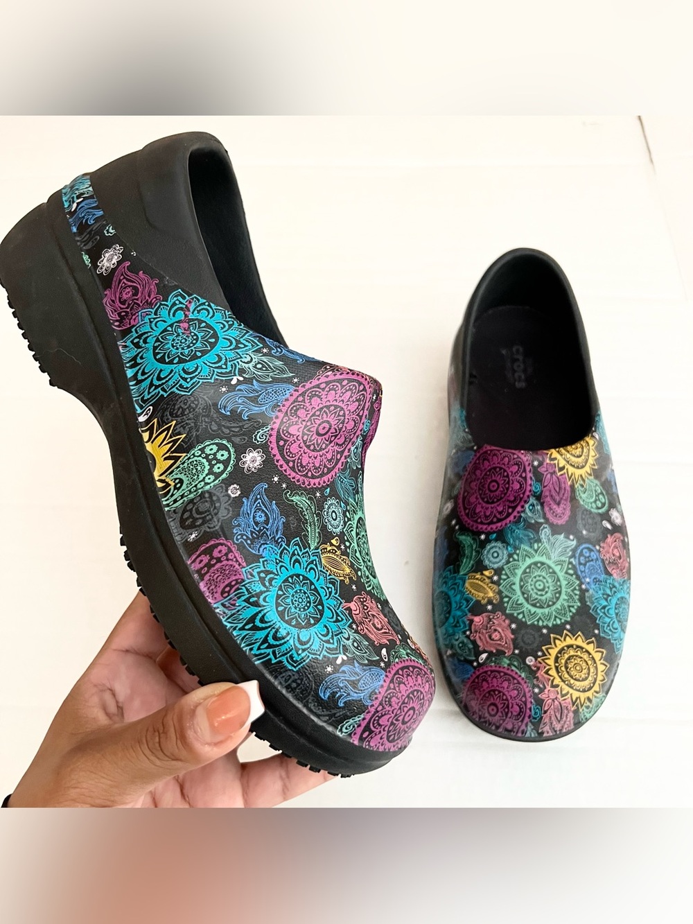 Crocs | Neria Pro ll Black with Multicolor Floral Print Slip-On Clogs